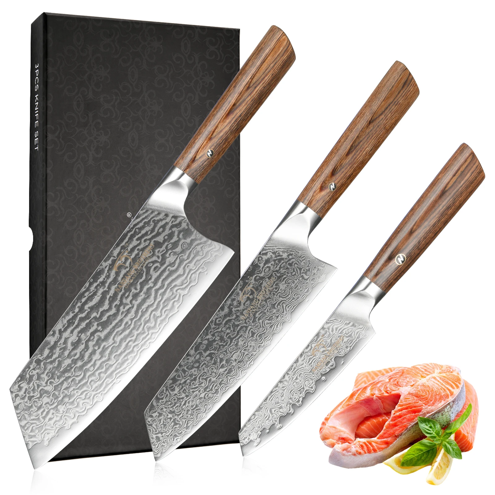 NANFANG BROTHERS Knife Set, Damascus Professional Chef Knife 4 Pieces,  Kitche