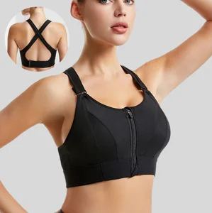Breathable High Support Womens Deep v Neck Cross Sip Zipper Front Open Back Push up Sports Bra High Quality Running Bra