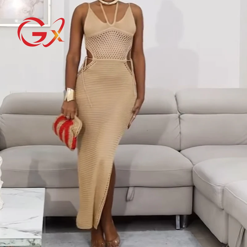 GX0254 Fashion 2023 Sleeveless Women's Sexy Hollow Out Hand Made Crochet Knitted Long Dresses Summer Halter Backless Beach Dress GX0254 Fashion 2023 Sleeveless Women's Sexy Hollow Out Hand Made Crochet Knitted Long Dresses Summer Halter Backless Beach Dress