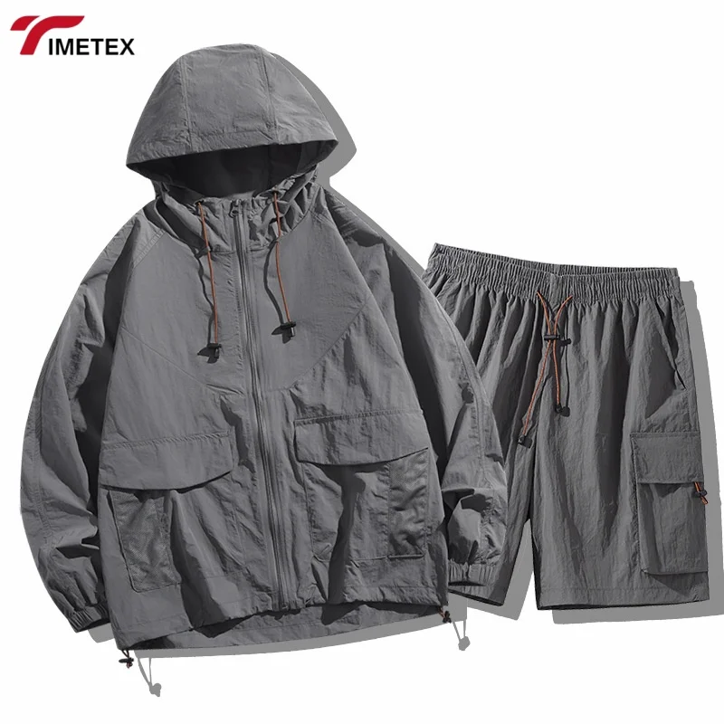 TIMETEX Custom Best Quality Nylon Hooded Windbreaker Set for Unisex Sun-Protected Plus Size Tracksuits Comfortable