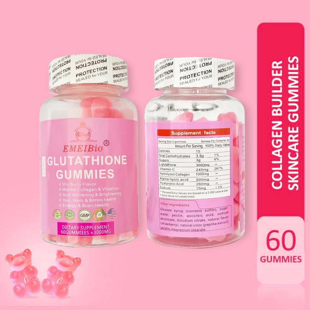 3000mg Anti-Aging Health Supplements Skin Whitening L-Glutathione Collagen  Capsule Softgels Vitamin Gummies in Pill Dosage Form