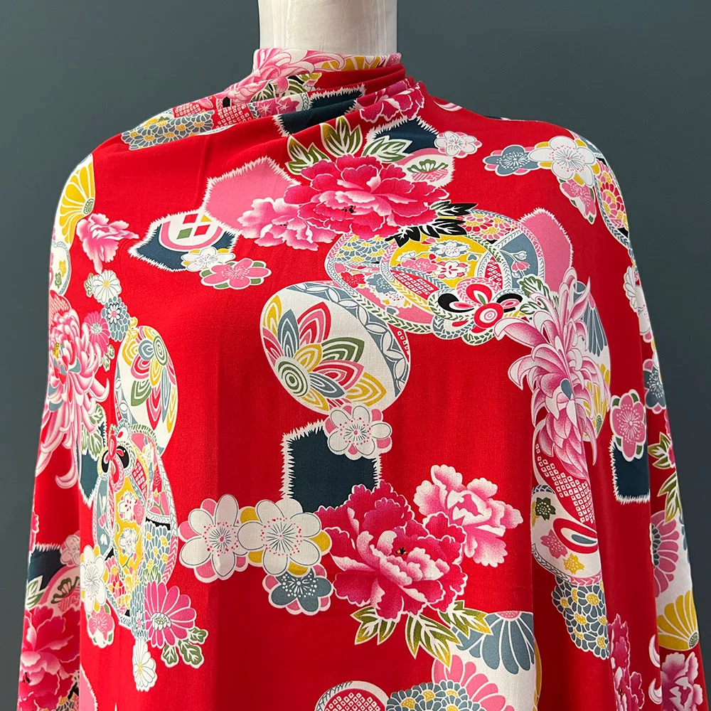 Заводская цена от производителя красная винтажная вискозная ткань под заказ Тропический Принт 100 вискоза вискозная ткань с принтом для рубашки