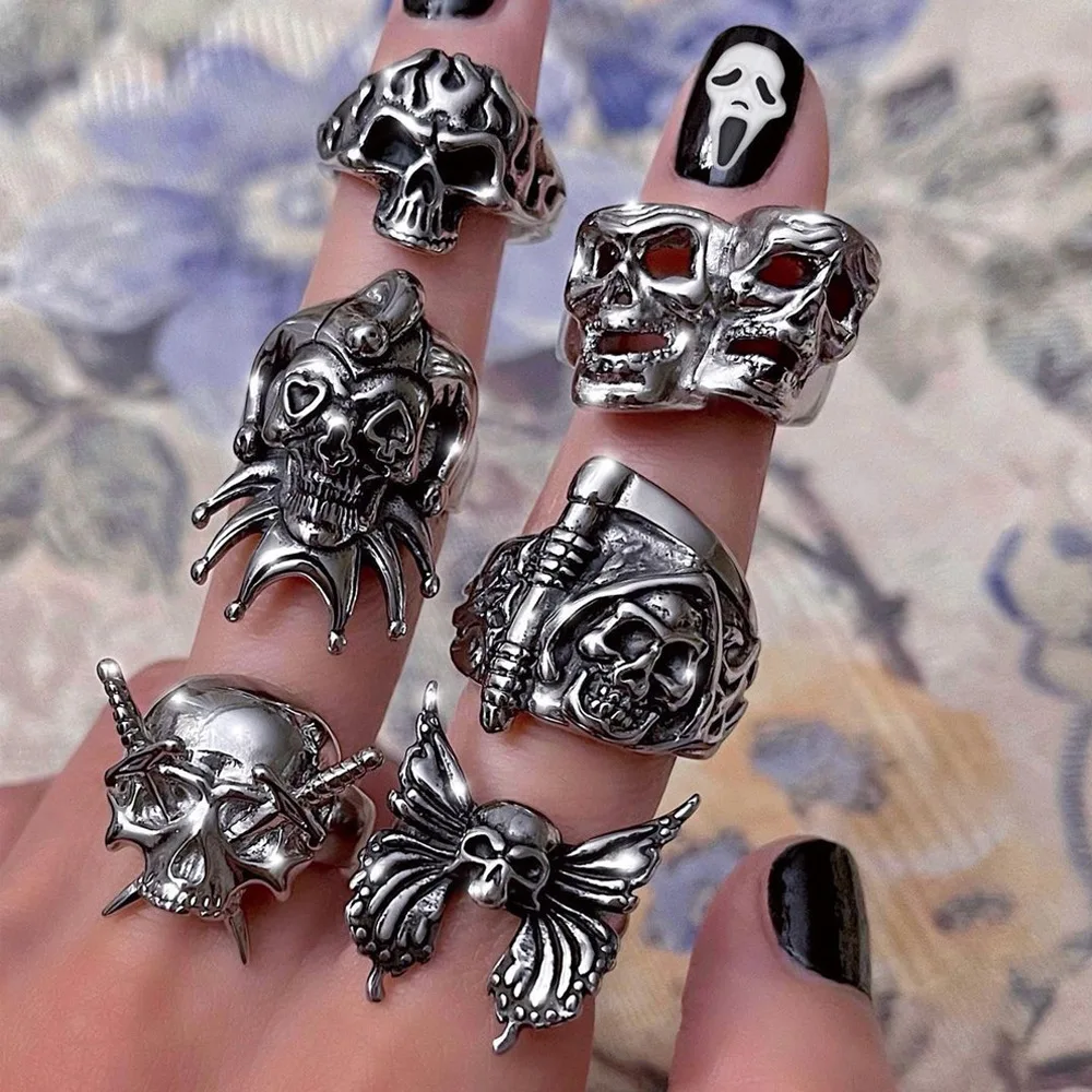 925 silver skull high quality ring many small skull rings, unique skull jewelry, handmade medieval unisex man woman punk goth jewelry