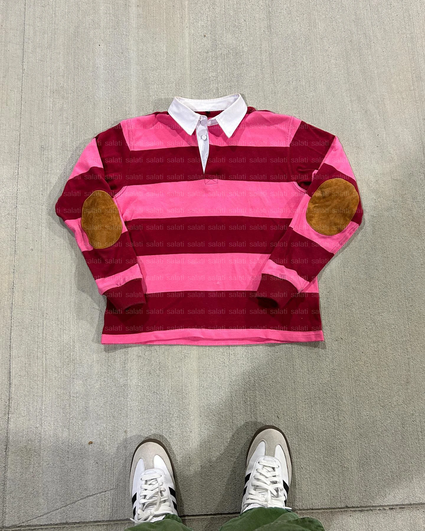 Custom Plain Cotton French Terry Tshirt Patchwork Oversized Streetwear Shirt Full Long Sleeve Stripe Shirt Polo T-shirts for Men gallery 8