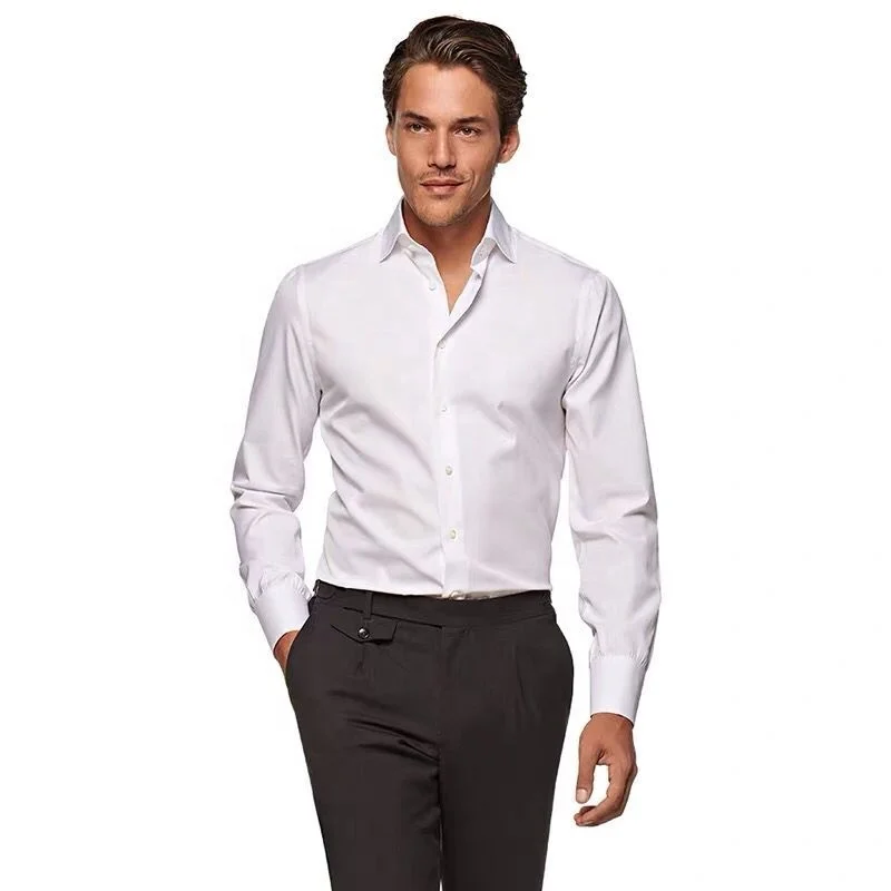 pima cotton dress shirts Supima Non-Iron Cotton Solid Color Straight Collar Dress Shirt