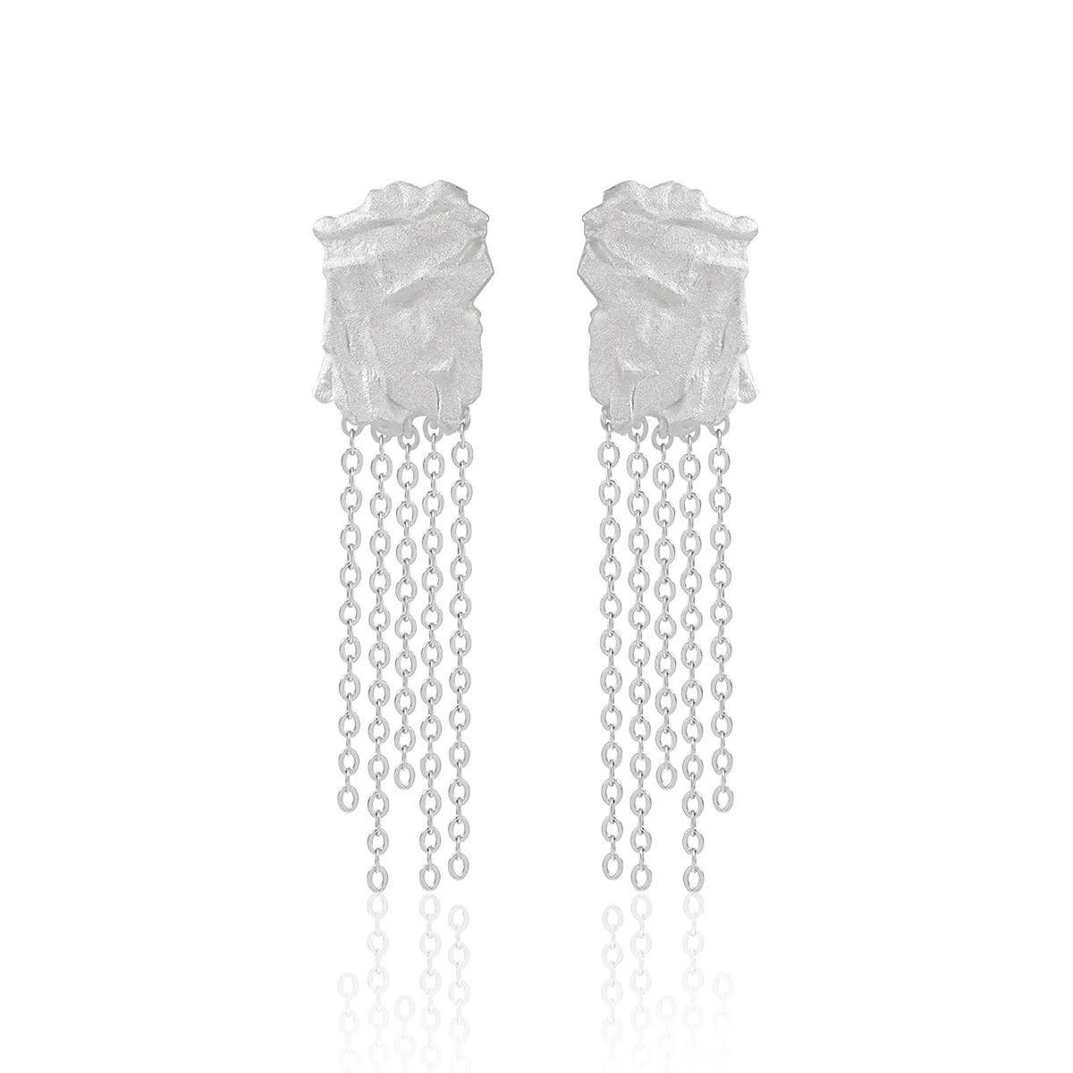 Geometric square Tassel Earrings for Women, Irregular S925 Pure Silver, Niche Personality Texture, Concave Convex Earrings
