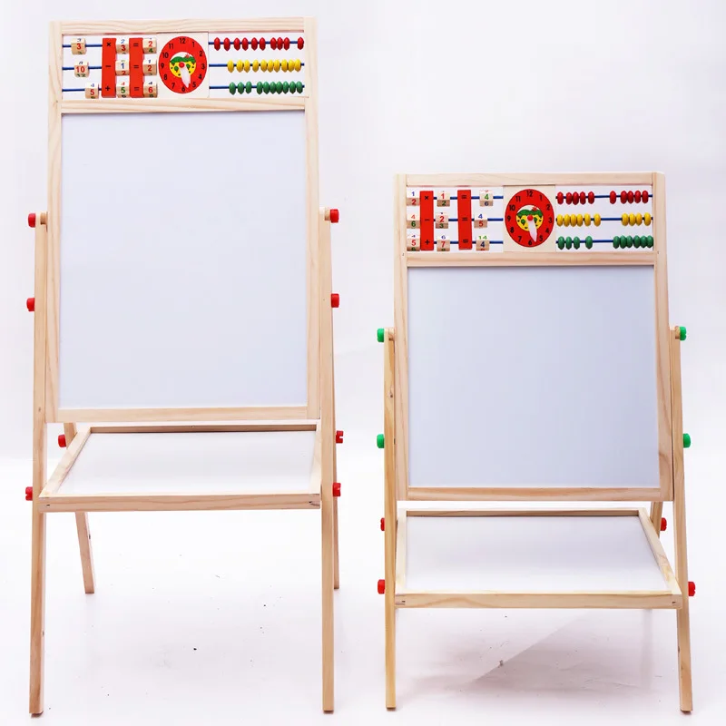 360 Degree Display Double Side Painted Magnetic Drawing Flip Chart Easel in Wooden Frame and Stand for Kids