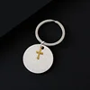 Silver brushed  round key +Gold cross