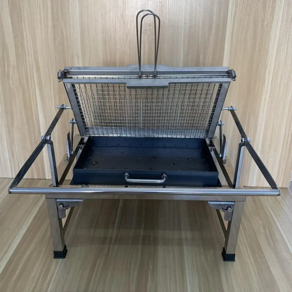 New stainless steel barbecue grill portable folding grill for outdoor camping grilling meat and fish rotating household BBQ rack