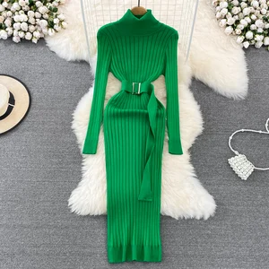 Wholesale 2026 Autumn and Winter Sweater Bottoming Long Dress Temperament High Waist Elastic Tight Knitted Hip Dress