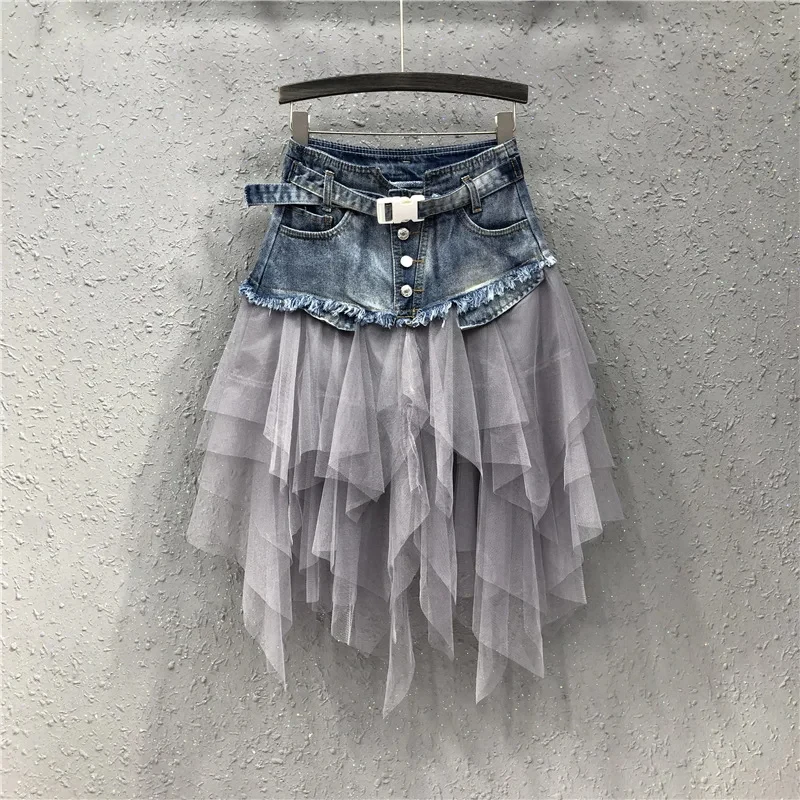 Clothing Manufacturers Women a Line Denim Skirt Pleated Skirt Mini Skirt  Flowy Grey Tulle Overlay for Women