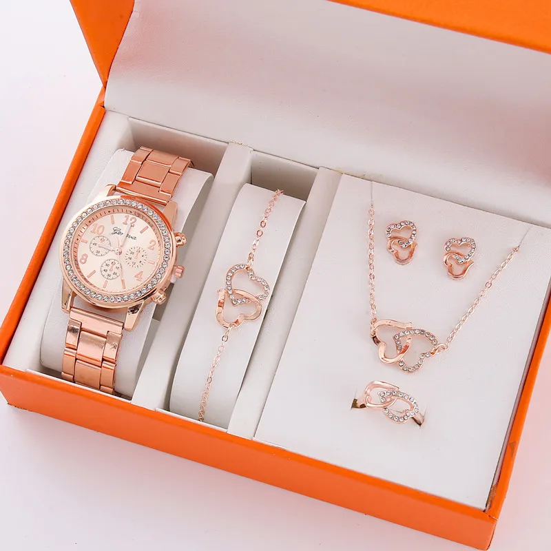 Elevate Your Style: 5-Piece Women's Casual Korean Quartz Watch and Jewelry Set - Perfect Gift!