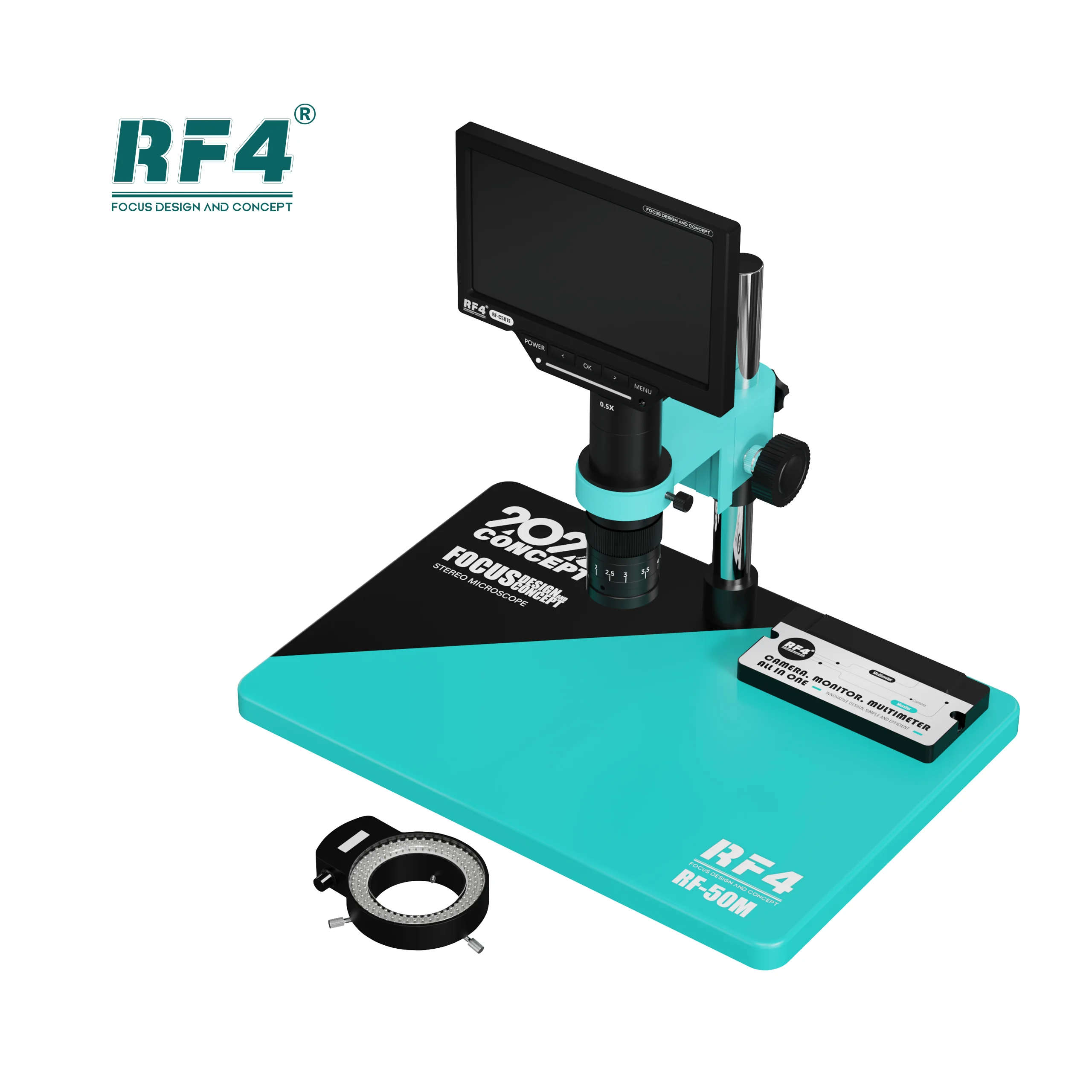 RF4 RF-50M Video Camera Display Integrated Monocular 7-50X Zoom C-Mount Lens Microscope With Multimeter Functional Microscope