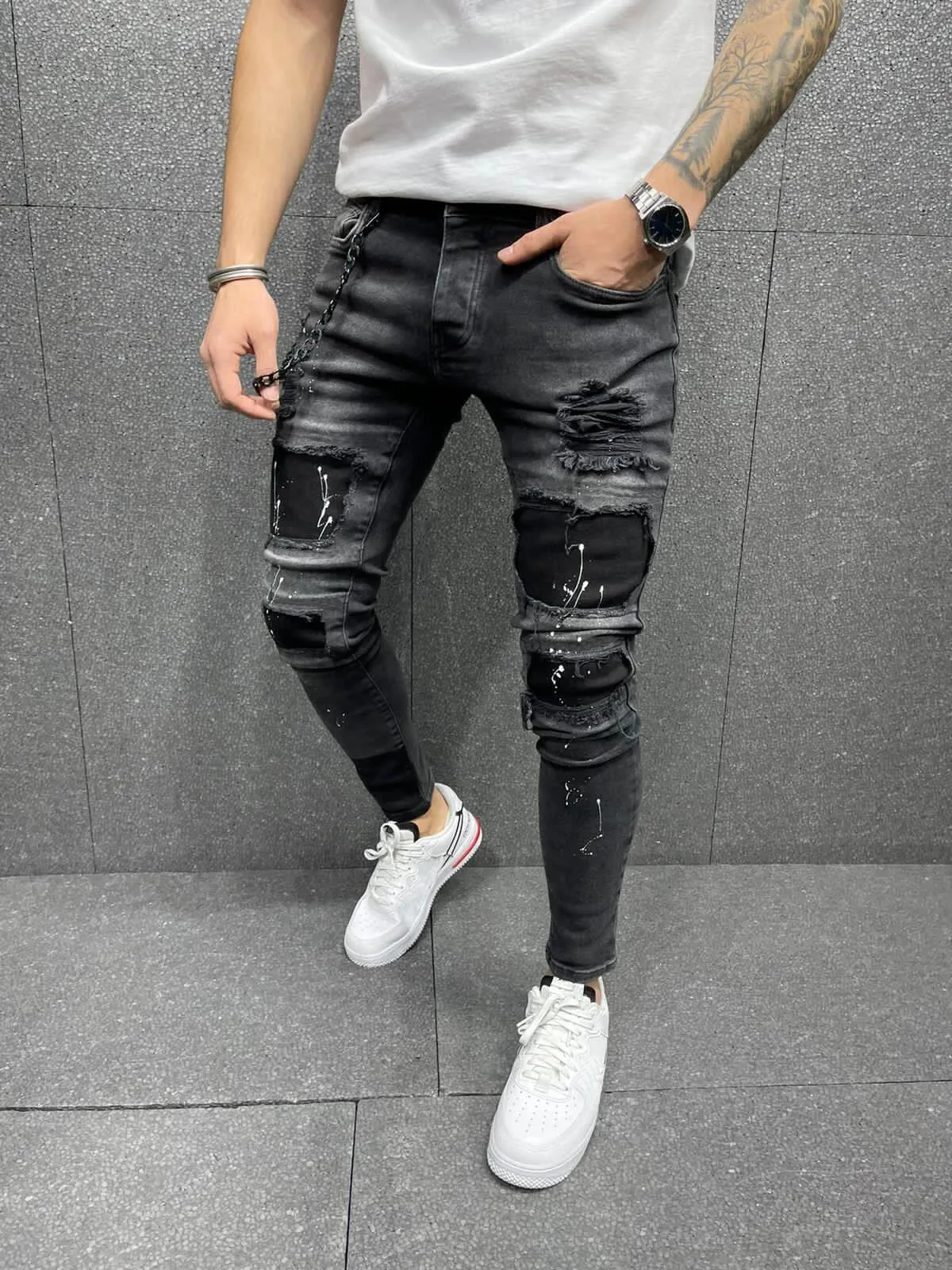 Men’s Faded Skinny Fit Jeans - Slim Fit Stretch Denim, Casual Style