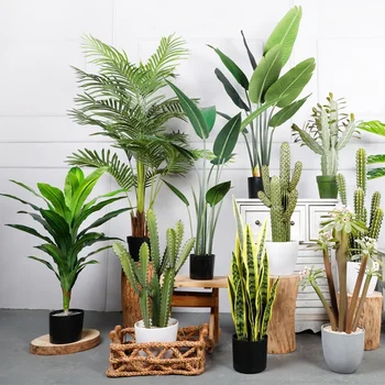 M177 Wholesale Green Plants In Pots Plam Olive Bamboo Banana Artificial Bonsai Tree Silk Artificial Plants For Home Decor Indoor