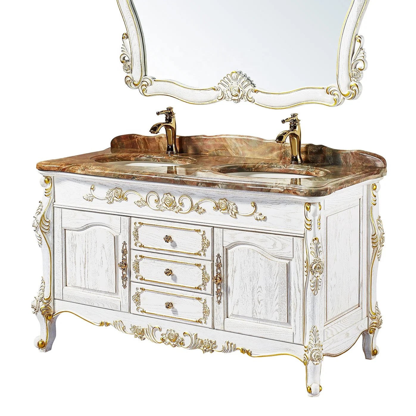 Classical Style All Solid Wood Antique White Freestanding Single Sink ...