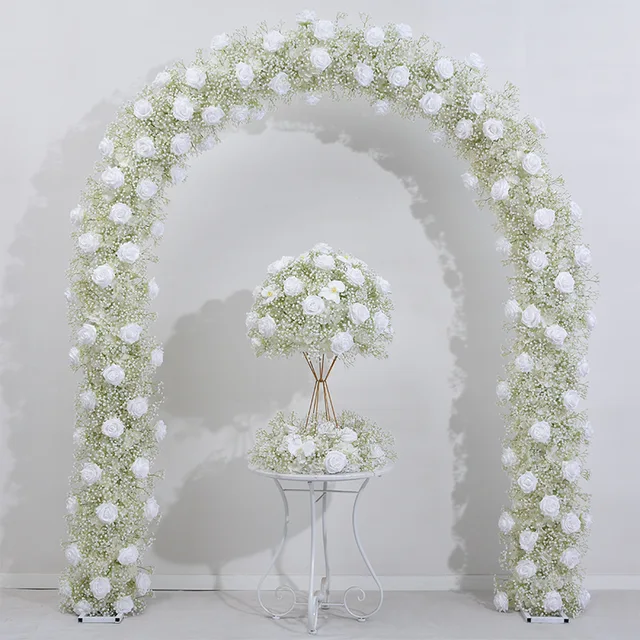 Wedding Luxury Beautiful Backdrop Gypsophila Flower Arch Artificial Flowers White Flower Ball Wreath Party Event DIY Decoration