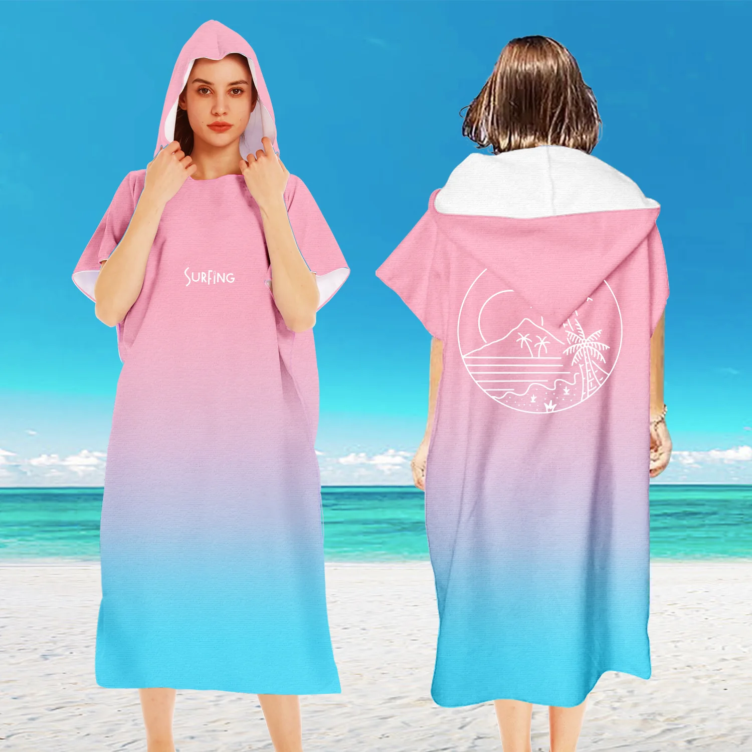 High Quality Microfiber Hooded Poncho Bath Beach Towel Quick-Drying Striped Woven Pattern Custom Printed for Adults Children