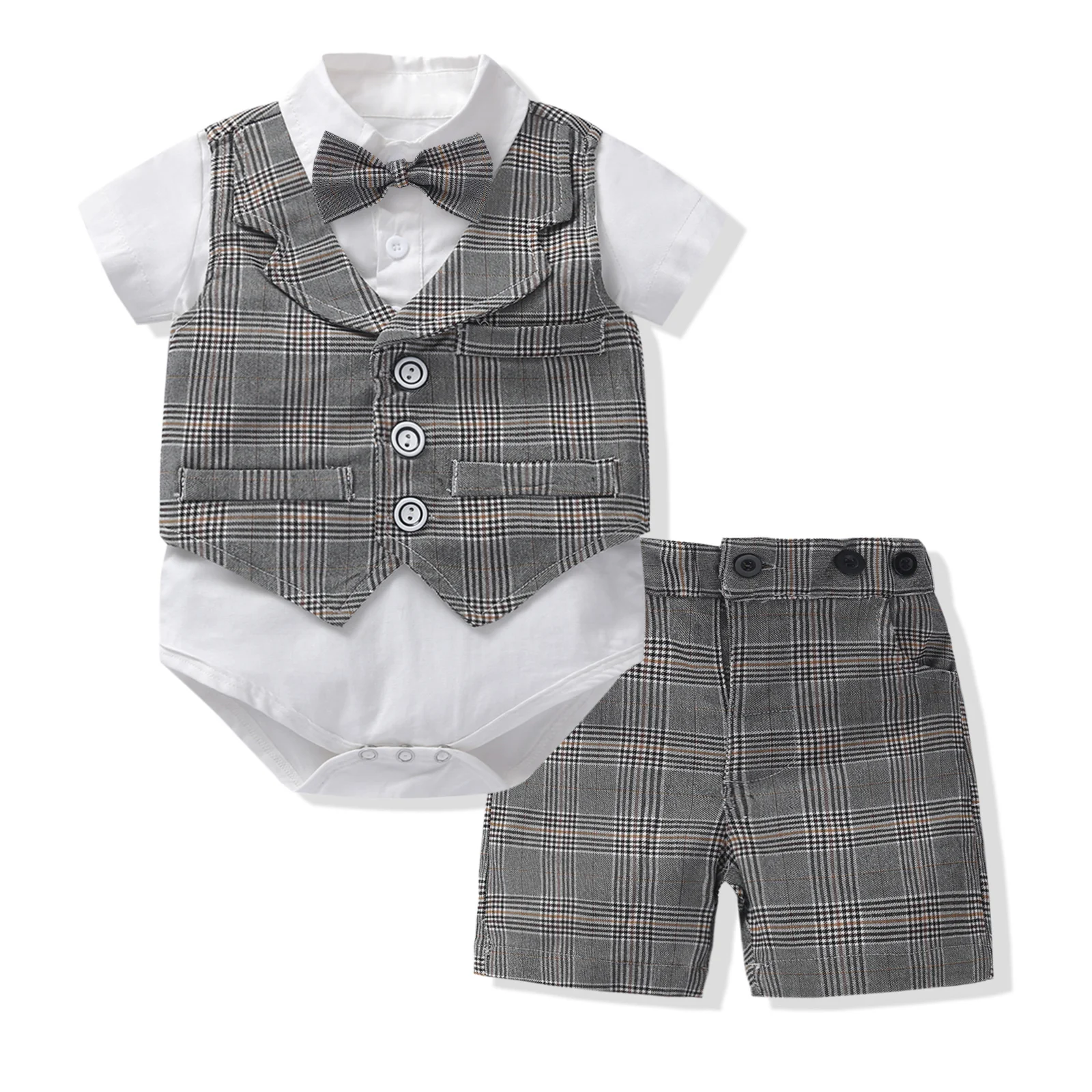 Multitrust Toddler Baby Boys Checkerboard Plaid Print Short Sleeve Button Down Shirts and Shorts Set Summer Outfits 0-24 Months, Infant Boy's, Size: 6