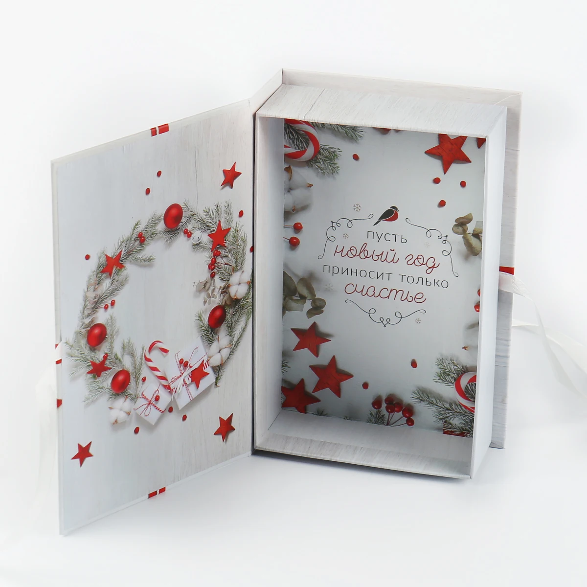 product customized christmas gift paper box printing design customized book shaped flip box with ribbon gift packaging box for present-5