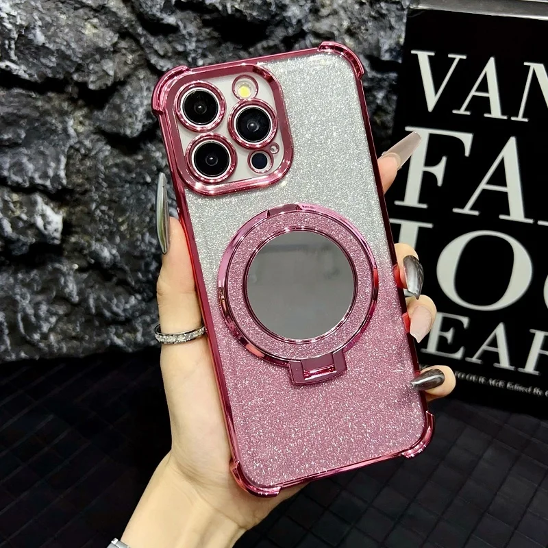 Makeup Mirror Phone Case For Iphone 16 15 14 13 12 11 Plus Pro Max Glitter Lens Protector Luxury Cases for Women Girls