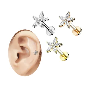 Flower Tragus Cartilage Helix Flat Back Earring Stainless Steel Body Piercing Jewelry Wholesale Labret Piercing Lip Ring