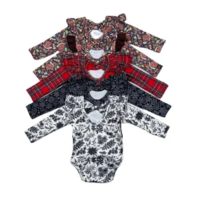 Wholesale Toddler Infants Winter Clothes Christmas Printing Flutter Long Sleeve Romper With Bowknot Girls Baby Leotard