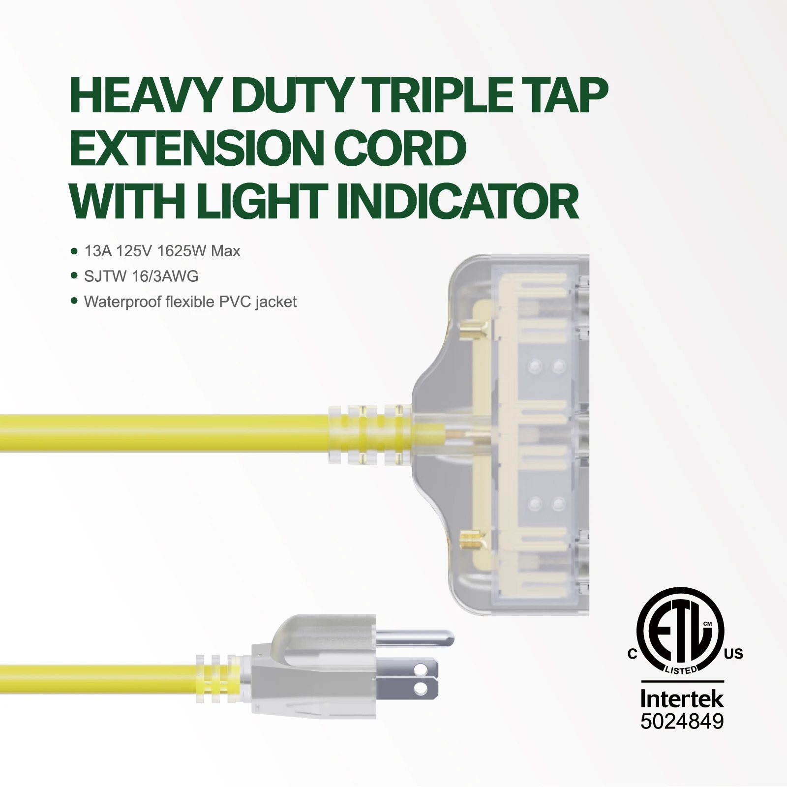 Us 3pin Plug And Receptacles Tshape Triple Tap Flexible Pvc Sjtw