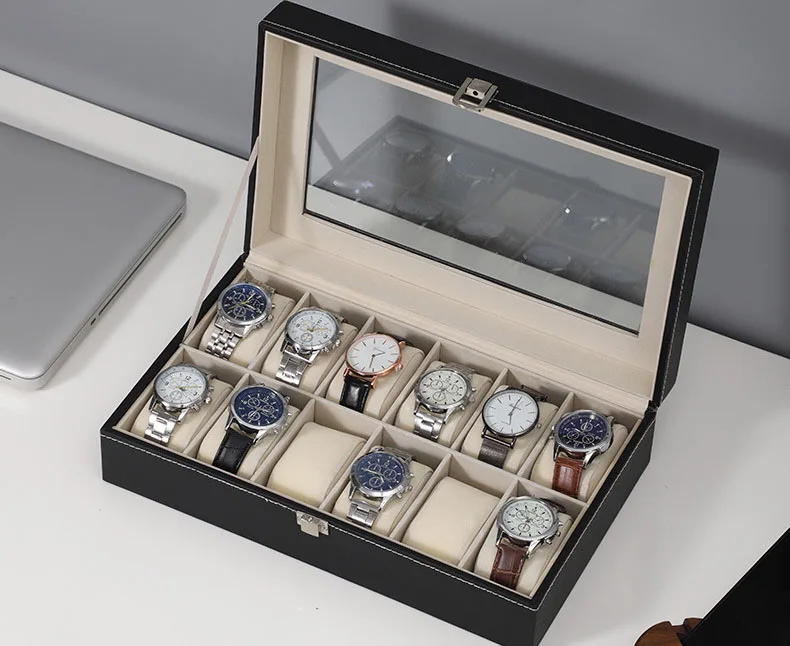 Pu Leather Case Holder Organizer Storage Box For Quartz Watches Smart Watch Boxes 12 Grids