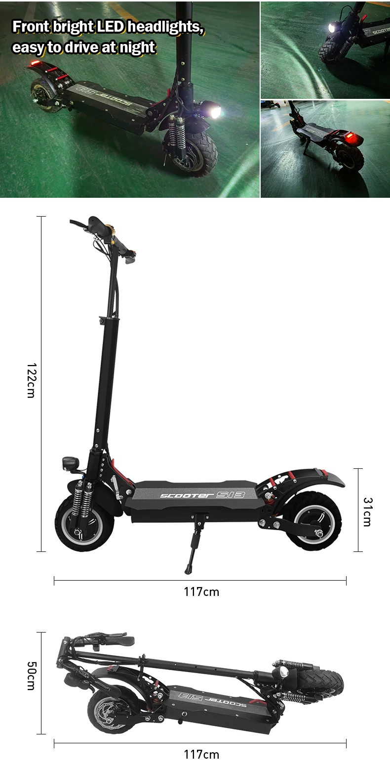 High Powerful Dual Motor 48v 2400w Long Range Adult Off Road Folding Electric Scooter With Shock 6044