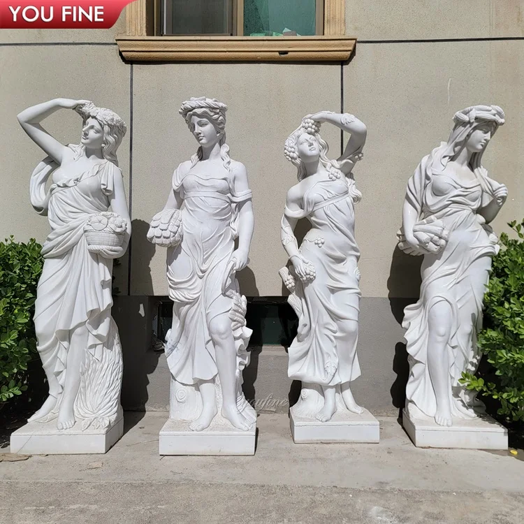Life Size Natural White Marble Four Season Statue - Elegant Marble Lady ...
