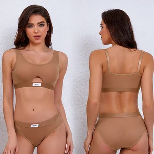 Factory wholesale 100% cotton women's bra set hollow sports bra breathable vest with high elastic support and shock absorption.