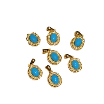 Retro Blue Turquoise Brushed Effect Necklace for Women Gold Sparkling Stars Dotted Pine Pendant Pearl Link Dropshipping