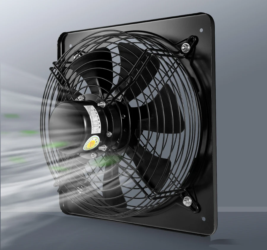 220V High Speed Square Axial Flow Exhaust Fan Black 12 in 2800rpm With Double Mesh Cover for HVAC Systems