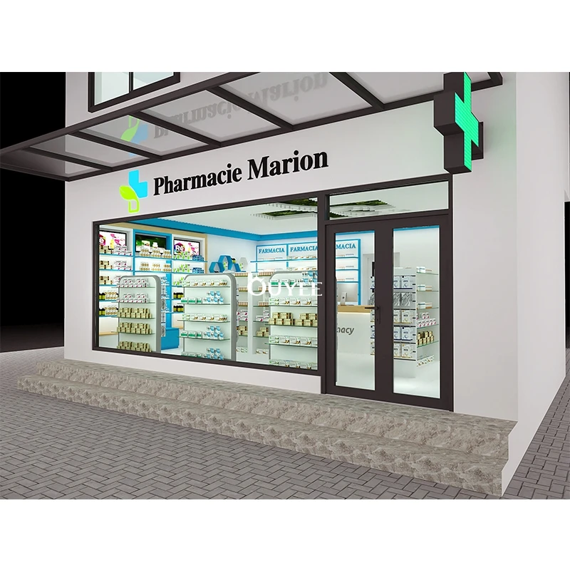 Customized Design 3D Commercial Retail Store Pharmacy Counter for Sale Pharmacy Shop Display Stand Furniture