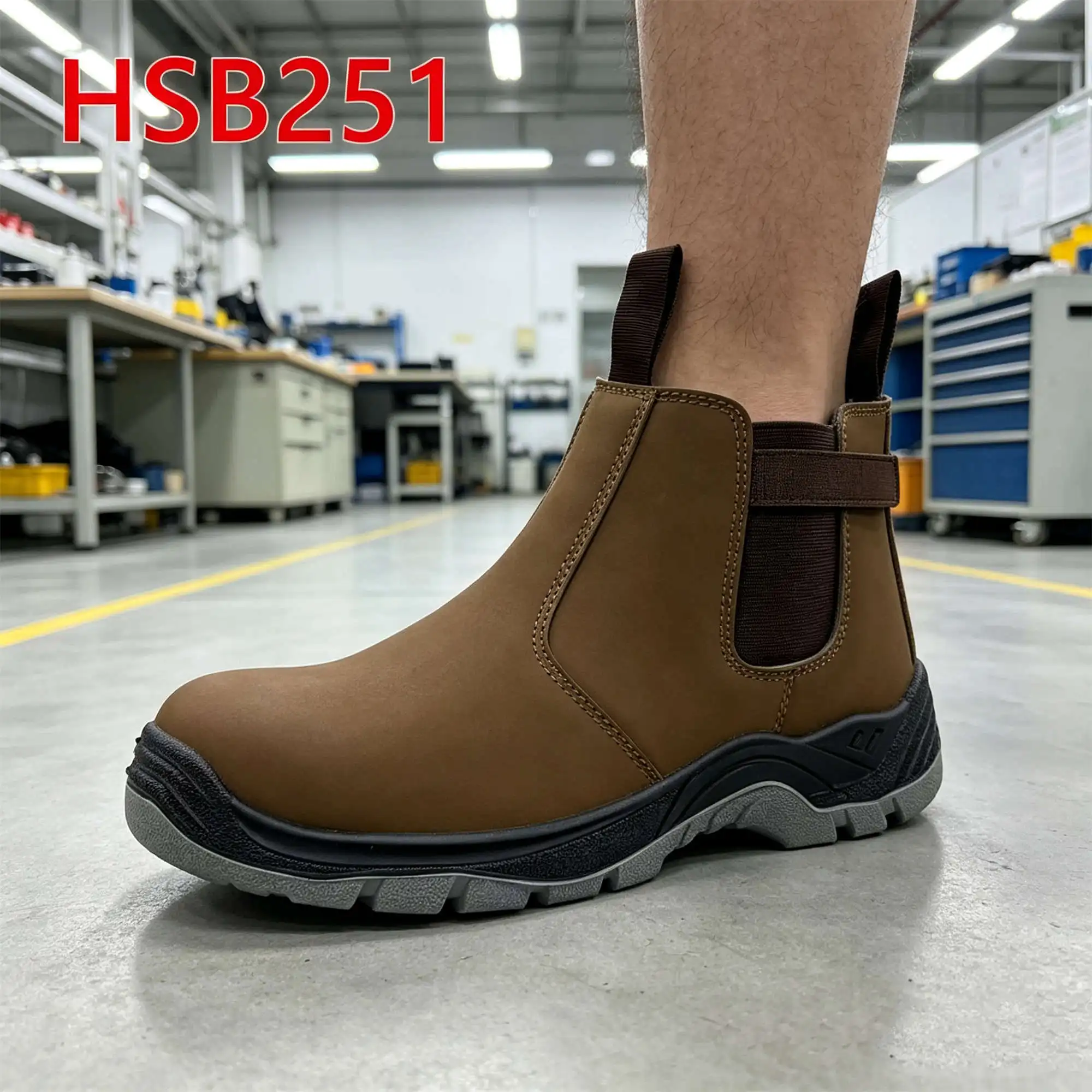 ZYF,material Sorting Quality Nubuck Leather Pull on Brown Safety Footwear Hua Singh Work Boots with Steel Toe&midsole HSB251