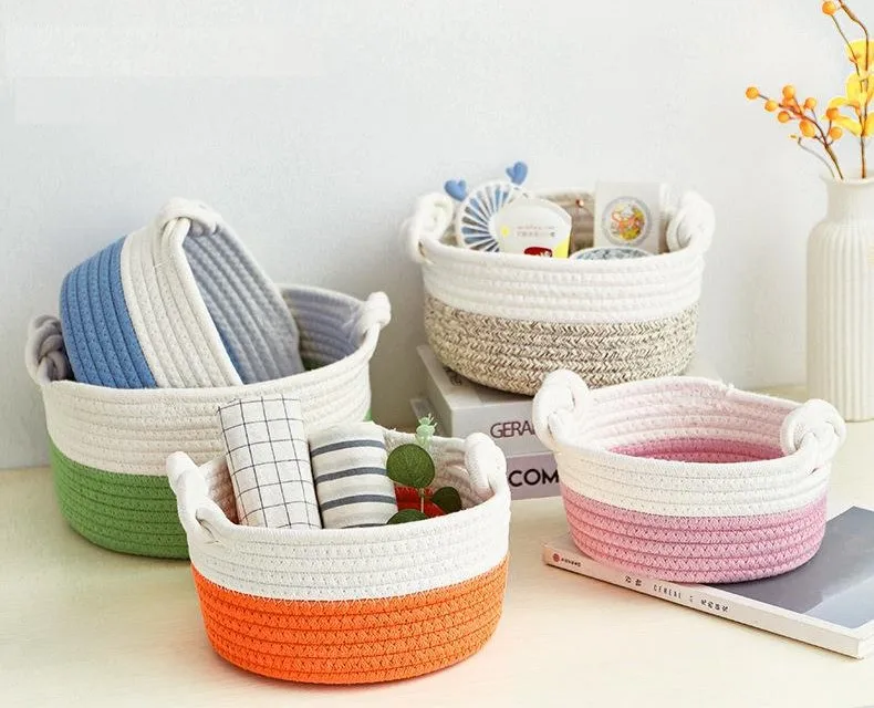 Small Cotton Rope Woven Storage Basket For Organizing For Bathroom