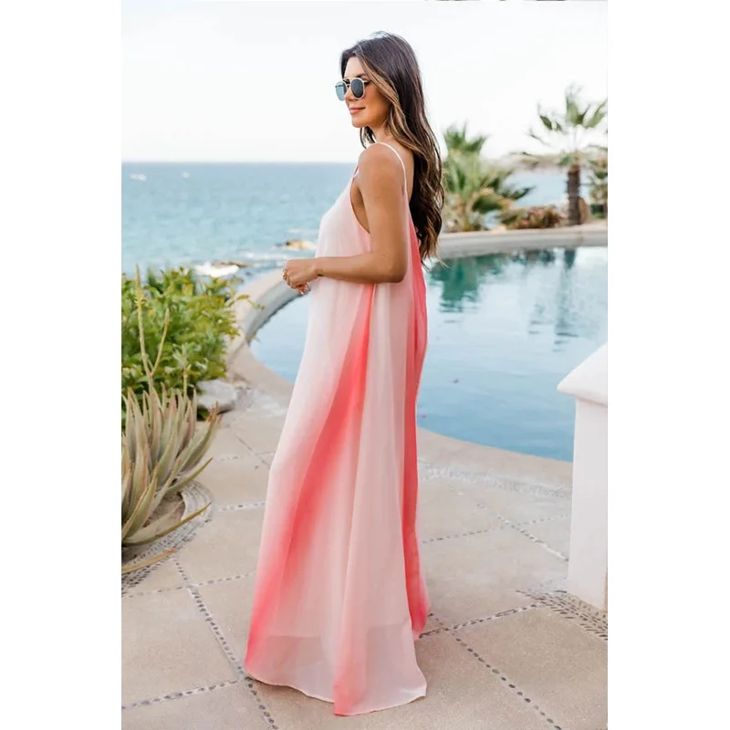 princess polly baby blue dress Boho Maxi Dress Women Spaghetti Strap Backless Long Summer Dress Party  Bohemian Beach Dresses for Pregnancy main image 1