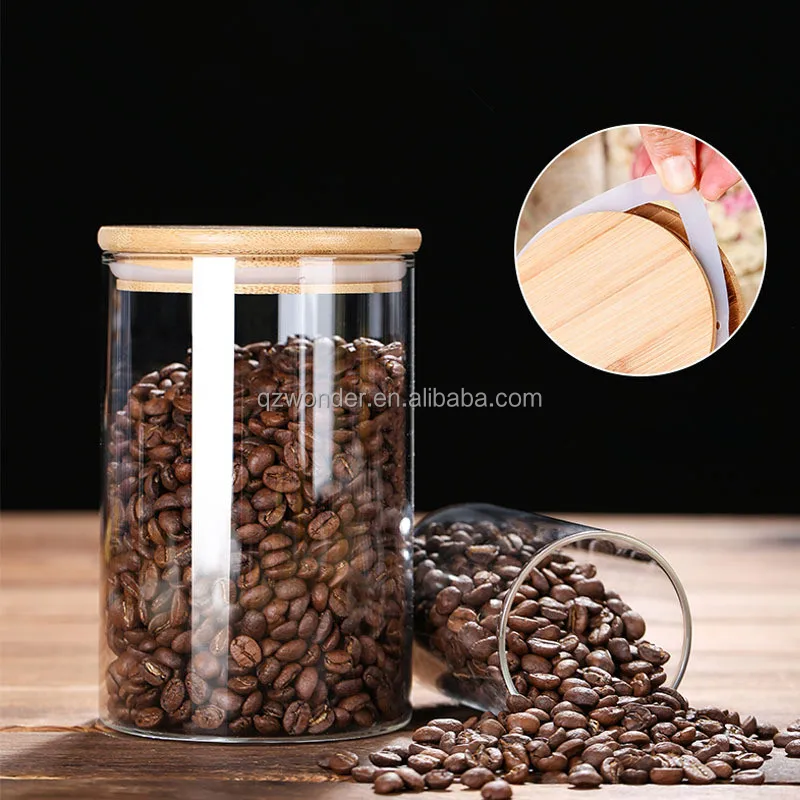Lead Free Borosilicate Glass Storage Jars Set With Bamboo Lids For