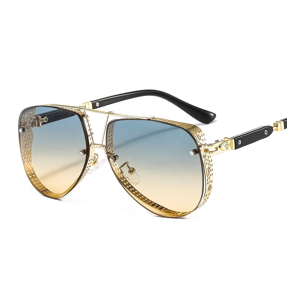 2021 New Hollow Pattern Oval Sunglasses Men Women Luxury Trend Brand Designer Metal Alloy Frame All Fitness Sun Glasses UV400