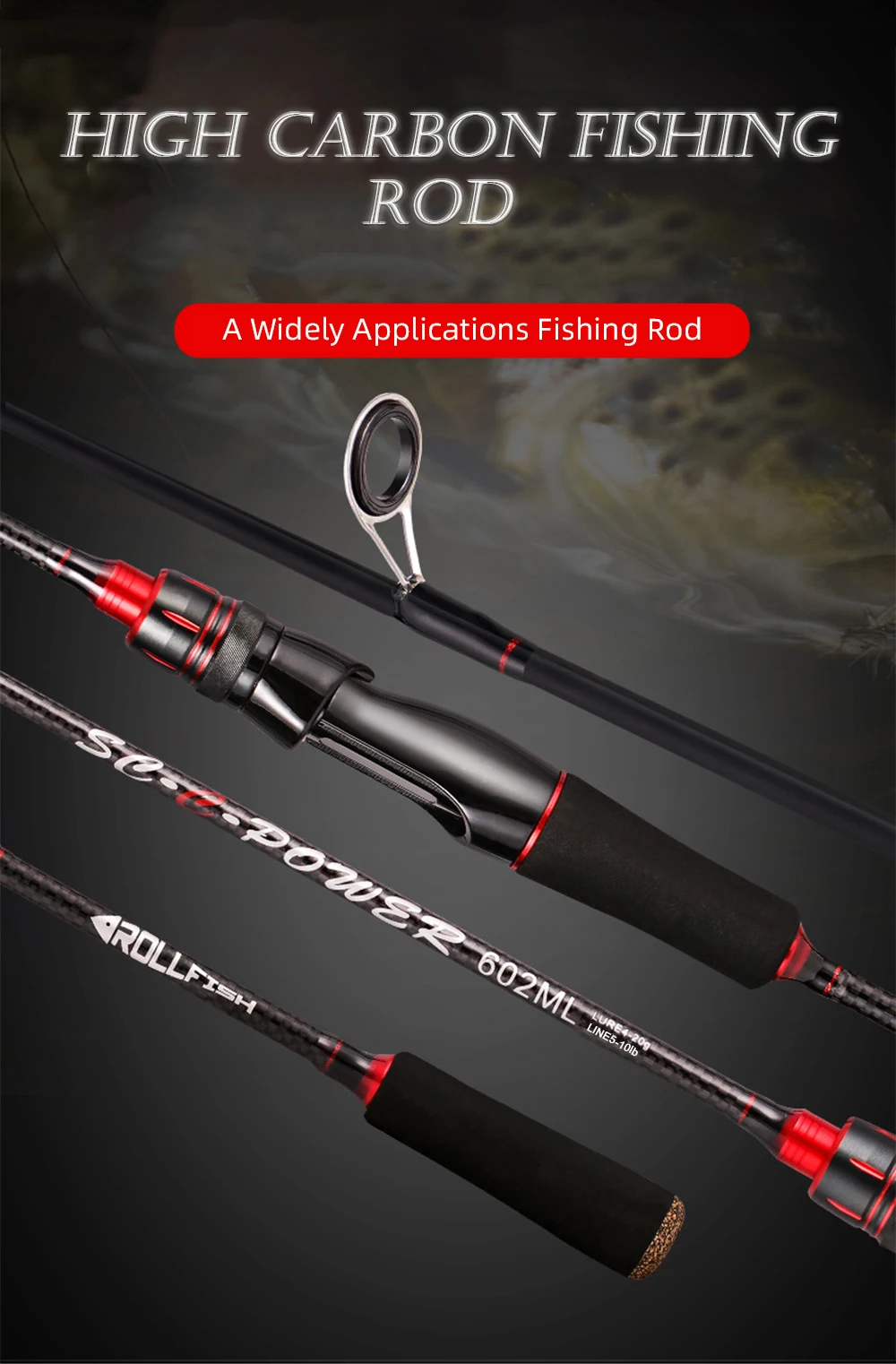 Newbility M Power 2.4 M Carbon Fiber Spinning Rods 2 Sections Spinning ...