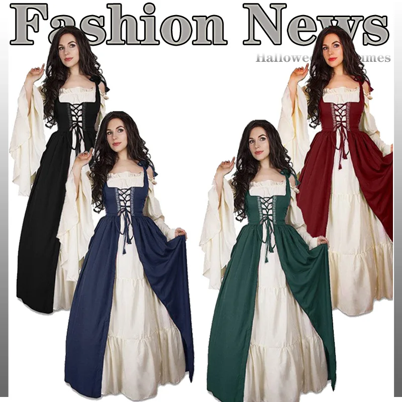 Déguisement Médiéval Femme – Robe Renaissance Avec Corset, Blouse Décolletée, Ceinture Et Bourse Vintage – Idéal Pour Carnaval, Cosplay Et Fêtes Historiques