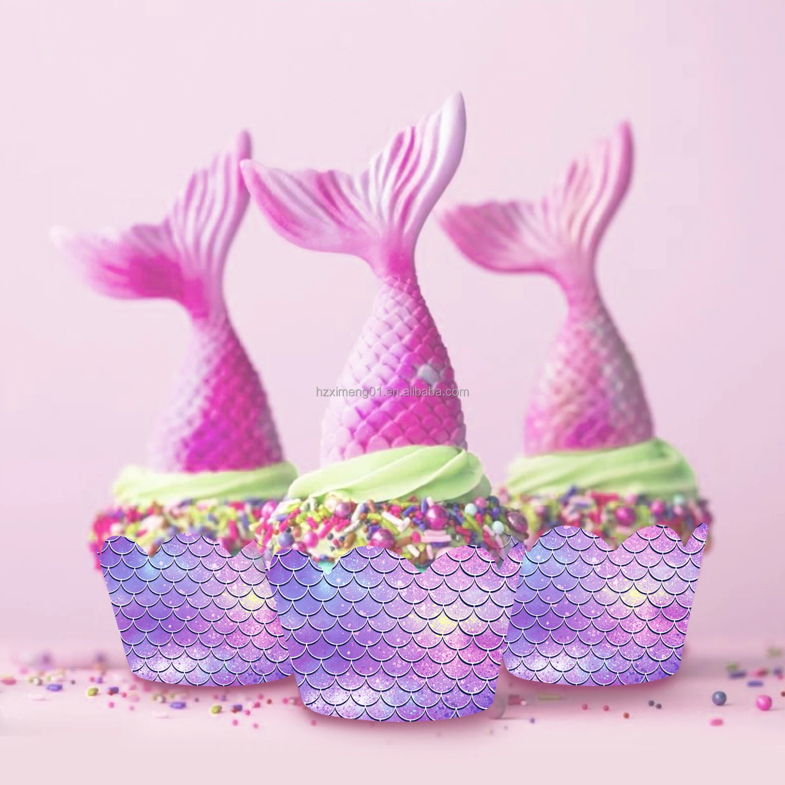 Wb068 Purple Mermaid Cupcake Toppers Wrappers 20 Pcs Custom Paper Cake ...