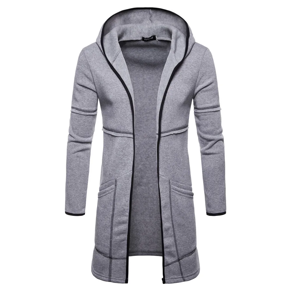 Men's Fashion Warm Hooded Coat Solid Long Sleeve Knee Length Trench ...
