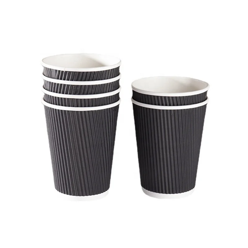 Custom printed logo disposable recycle  8oz 9oz 10oz 14oz 16oz 12oz double ripple wall hot stamping coffee paper cups with lid