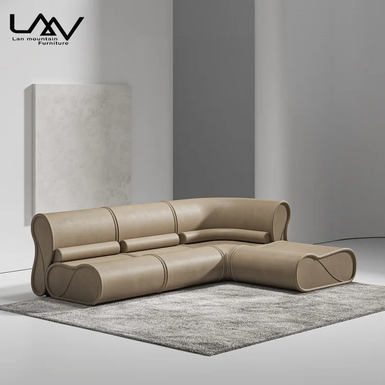 Modern Living Room Lounge Sofa Module Combination Wood Frame Leather