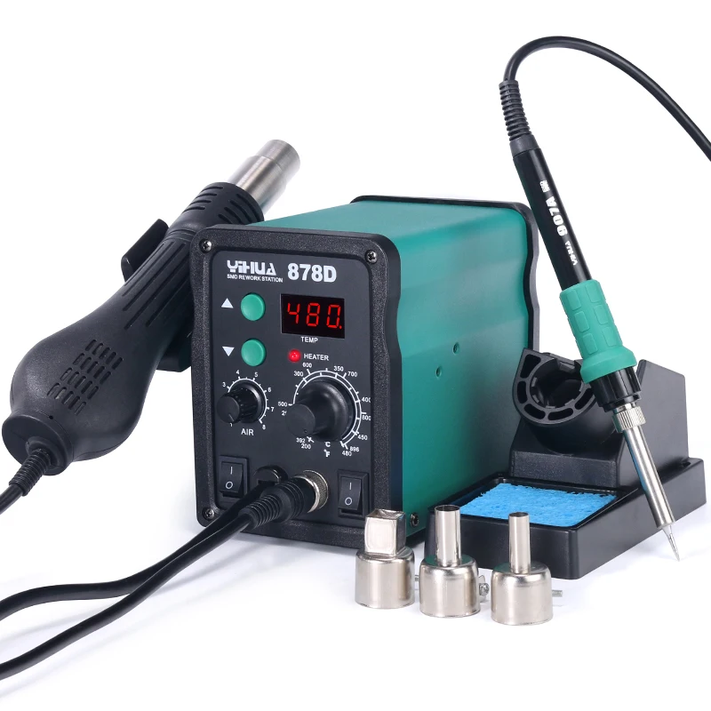 YIHUA 878D  2 in 1 Digital Display SMD Bga Hot Air Soldering Rework Station With Hot Air Gun Soldering Iron
