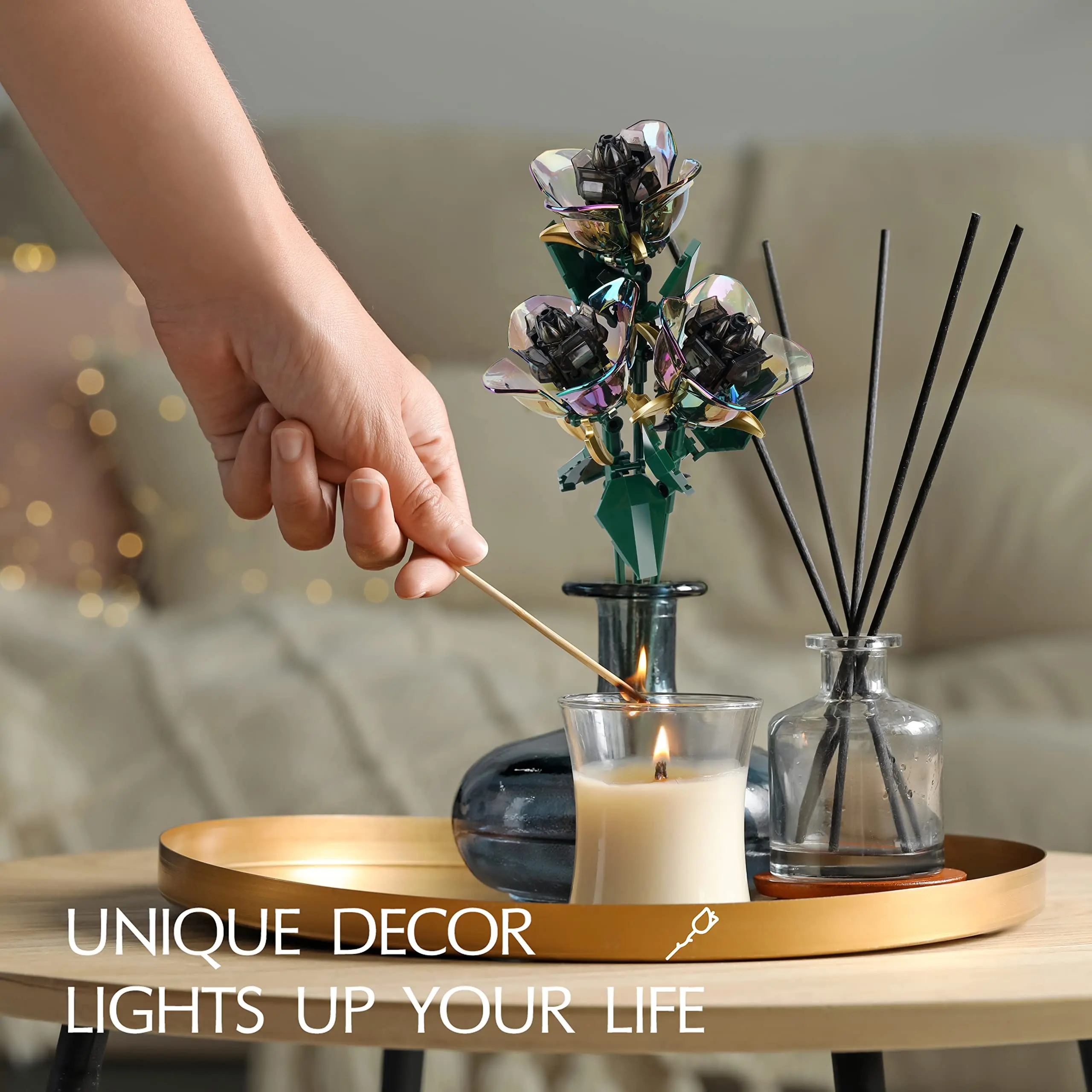 Decool Bouquet of Back Rose Home Decoration Artificial Building Blocks Flowers Gift for Anniversary and Valentines Day