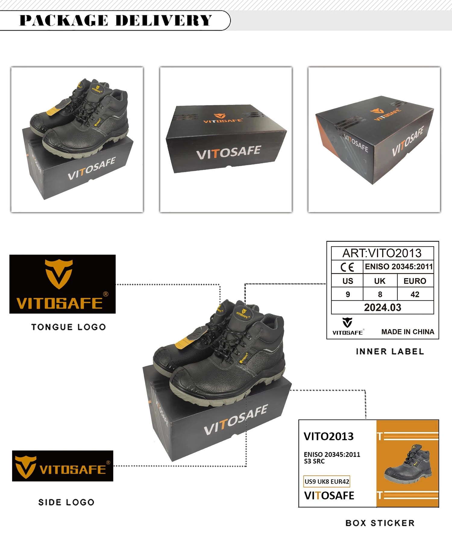 VITOSAFE Brand Custom Anti-puncture Steel Toe Man Safety Shoes Protective Work Boots for Men factory