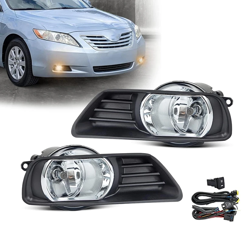 Fog Lights Assembly Fits for Toyota Camry 2007 2008 2009 Driving Fog Lamp with H11 12V 55W Halogen Bulbs Switch Harness Bezel